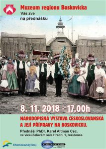Obrázek pozvánka Boskovice Přednáška Národopisná výstava českoslovanská a její přípravy na Boskovicku 8.11.2018